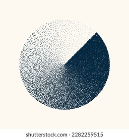 Round shaped dotted object, vintage stipple element. Fading gradient. Stippling, dotwork drawing, shading using dots. Halftone disintegration effect. White noise grainy texture. Vector illustration