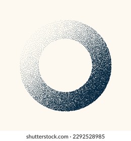 Objeto punteado con forma redondeada, elemento de peinado vintage. Degradado atenuado. Estipamiento, dibujo de puntos, sombreado con puntos. Efecto de desintegración de semitono. Textura granulada de ruido blanco. Ilustración del vector