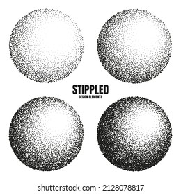 Round shaped dotted objects  stipple elements  Fading gradient  Stippling  dotwork drawing  shading using dots  Pixel disintegration  halftone effect  White noise grainy texture  Vector illustration