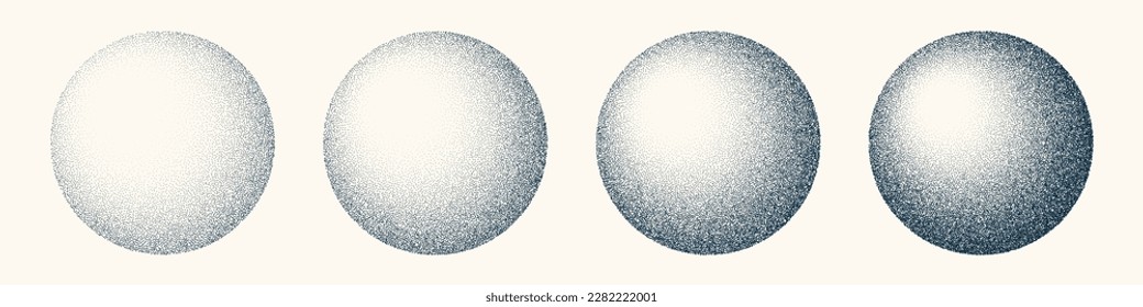 Round shaped dotted objects  vintage stipple elements  Fading gradient  Stippling  dotwork drawing  shading using dots  Halftone disintegration effect  White noise grainy texture  Vector illustration