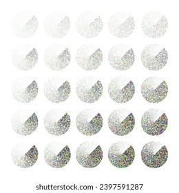 Round shaped dotted objects, vintage stipple elements. Fading gradient. Stippling, dotwork drawing, shading using dots. Colored disintegration effect. Noise grainy texture. Vector illustration