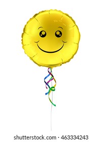 Round Shaped Foil Helium Balloons With The Smiling Yellow Face . Detailed And 