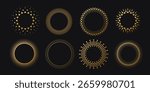 Round shaped frame. Golden halftone circle logo. Luxury design emblem, badge.