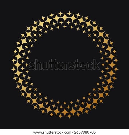 Round shaped frame. Golden halftone circle logo. Luxury design emblem, badge.