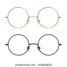 Round shaped glasses without lences. Plastic and metalic frame. Trendy and funky