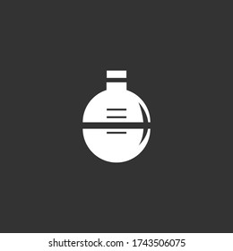 Round shaped liquid medical pill box on black background. Thin line minimalist medical symbols. Health care icons. Editable stroke. Eps 10.