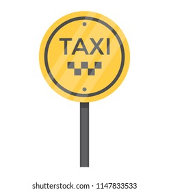 
Round Shaped Road Sign With Checks And Taxi Sticker, Engraved On Road With Stick To Offer Taxicab Stand Icon
