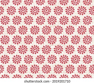 Rundförmige, einfache rote Blumen mit Flecken verschiedener Farben auf weißem Hintergrund, nahtloses Muster.Nahtlose Tapeten-Muster. Moderne, stilvolle Textur. Geometrischer Hintergrund.