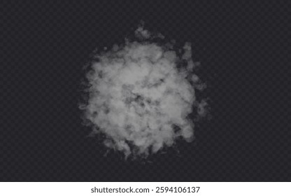 Round Shaped Smoke effect on transparent dark background. Fog gray love cloud .