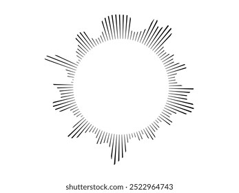 Onda de sonido de forma redonda para música de audio . Línea de sonido, espectro radial, ecualizador de sonido. Marco ondulado geométrico circular. Elemento radial de infografía . Espectro radial del Vector.