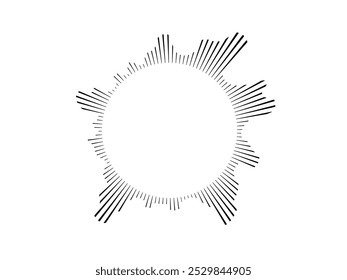 Round shaped sound wave for audio music . Sound line, radial spectrum, sound equalizer. Circular geometric wavy frame. Infographic radial element . Circular pulse . Vector radial spectrum .