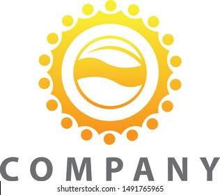 Round shaped sun and leaf stock logo design for companies.Yellow/orange simple logo design.