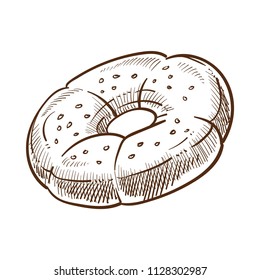 Round shaped sweet dessert cookie monochrome sketch vector illustration