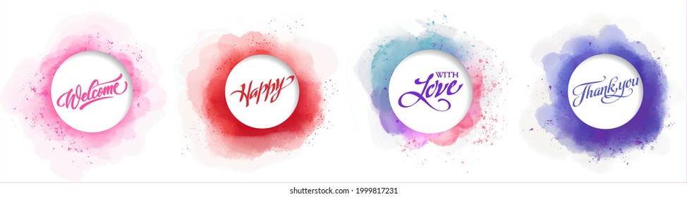 Round shaped watercolor frame set 1 for presentation or promotion. Watercolor frame set graphic design element in violet, blue, sky, red, pink color