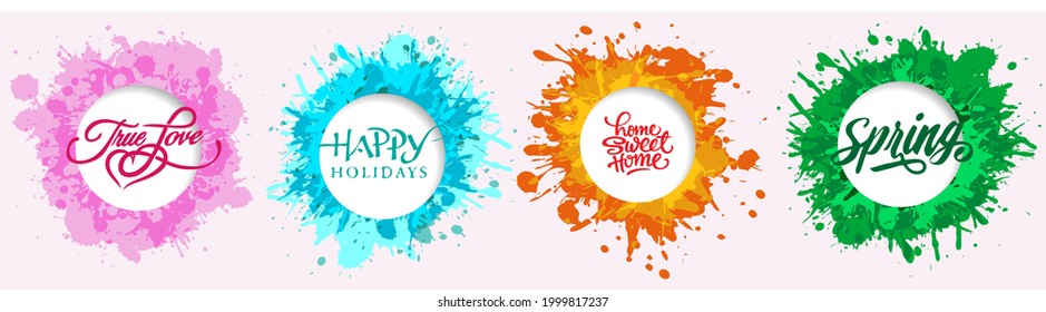 Round shaped watercolor  splash frame set 2 for presentation or promotion. Watercolor frame set graphic design element in pink, sky, orange, green color