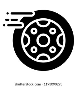 A round shaped wheel with steel inside referring to speed tyre icon