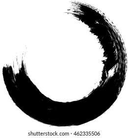 Round shape.Grunge Black and White Frame with distressed borders. textured circle for image. Brush stroke.Vector illustration.