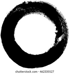 Round shape.Grunge Black and White Frame with distressed borders. textured circle for image.Brush stroke.Vector illustration.