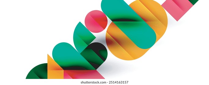 Fundo geométrico mínimo de formas, círculos e linhas arredondadas. Ilustração vetorial para papel de parede, banner, plano de fundo, cartão, ilustração de livro, página inicial