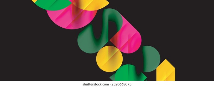Fundo geométrico mínimo de formas, círculos e linhas arredondadas. Ilustração vetorial para papel de parede, banner, plano de fundo, cartão, ilustração de livro, página inicial