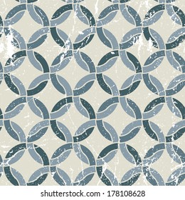 Round shapes lattice seamless pattern, black and white vector background.