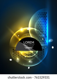 Round shapes, neon glowing trasparent elements. Vector abstract background. Futurstic hi-tech wallpaper