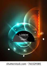 Round shapes, neon glowing trasparent elements. Vector abstract background. Futurstic hi-tech wallpaper
