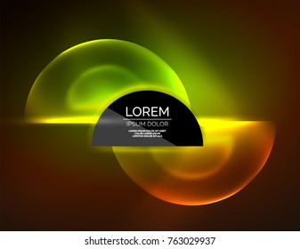 Round shapes, neon glowing trasparent elements. Vector abstract background. Futurstic hi-tech wallpaper