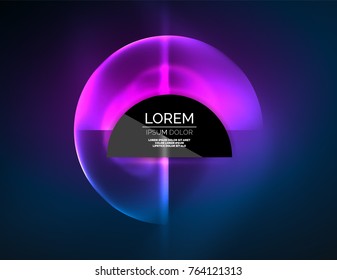 Round shapes, neon glowing trasparent elements. Vector abstract background. Futurstic hi-tech wallpaper