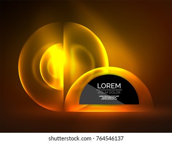 Round shapes, neon glowing trasparent elements. Vector abstract background. Futurstic hi-tech wallpaper