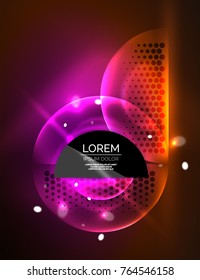 Round shapes, neon glowing trasparent elements. Vector abstract background. Futurstic hi-tech wallpaper