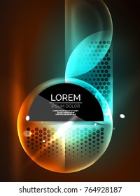 Round shapes, neon glowing trasparent elements. Vector abstract background. Futurstic hi-tech wallpaper