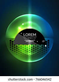 Round shapes, neon glowing trasparent elements. Vector abstract background. Futurstic hi-tech wallpaper