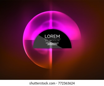 Round shapes, neon glowing trasparent elements. Vector abstract background. Futurstic hi-tech wallpaper