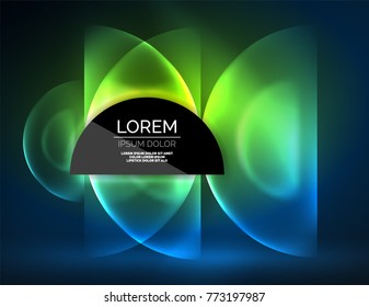 Round shapes, neon glowing trasparent elements. Vector abstract background. Futurstic hi-tech wallpaper