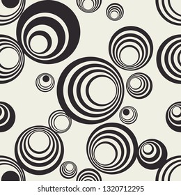 Round shapes repeating compozition. Monochrome wallpaper. Circle vector decor. Package seamless pattern.