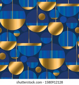 Round shapes seamless pattern in classic deep blue colors. Retro luxury style repeatable motif for fabric, textile, wrap, surface, wallpaper, web and print design.