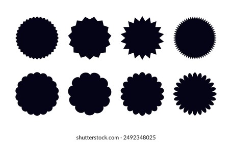 Round shapes with zigzag and scallop edges set. Silhouette stickers templates.