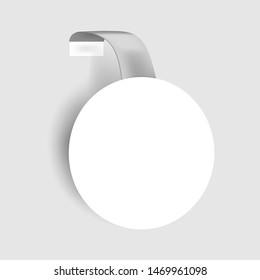 Round shelf wobbler, vector mockup. White blank circular dangler, template