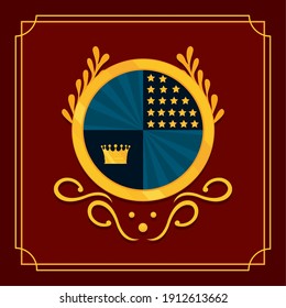 round shield with decorative stars and crown over brown background, colorful design, vector illustration