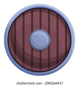 Round shield icon cartoon vector. Wood viking shield. Wooden armor