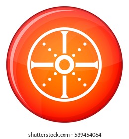 Round shield icon in red circle isolated on white background vector illustration