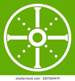 Round shield icon white isolated on green background. Vector illustration