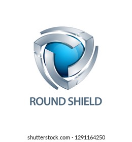 Round Shield Logo Concept Design. Three Dimensional Style. 3D Symbol Graphic Template Element Vector