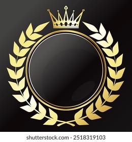 Round shield medal and round laurel wreath