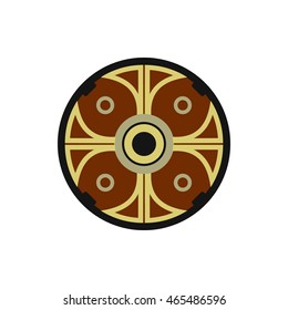 Round shield with ornament icon in flat style on a white background