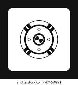 Round shield with pattern icon in simple style isolated on white background. War symbol