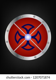 Round shield with a pattern vector illustration