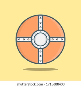 Illustration des Round-Shield-Vektorillustration-Symbols. Buckler-Vektorillustration. Flachbildfernseher geeignet für Web-Landing-Page, Banner, Flyer, Aufkleber, Bildschirmhintergrund, Hintergrund