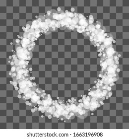 Round shining glitter circular light frame Beautiful abstract luxury light ring of particles. Glittering transparent effects on grey grid background